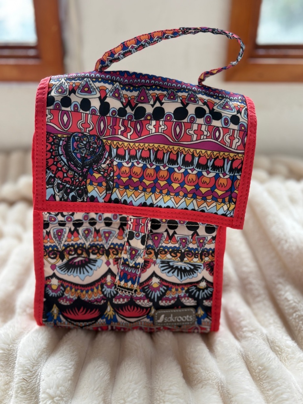 Sakroots Multicolor Packable Lunch Bag with Red Trim